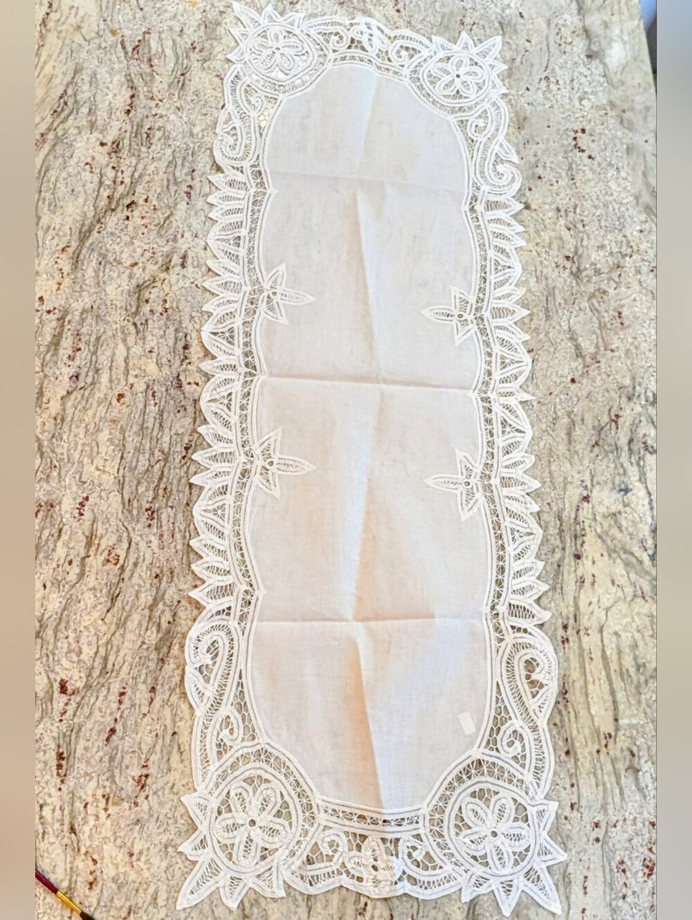Battenberg Lace Table Runner By Tessile White 45" Long x 16" Cotton NEW Cottage
